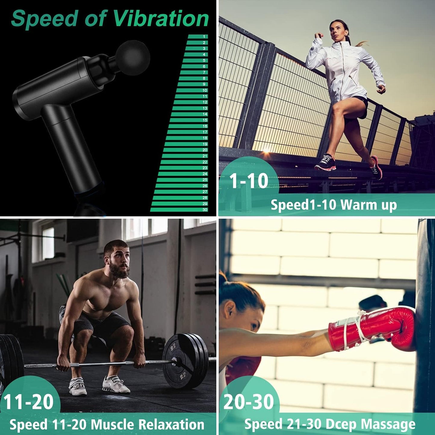 Massagepistole Massagegerät, Massage Gun  mit 6 pistole und 30 Geschwindigkeiten LED  Touchscreen,Schwarz