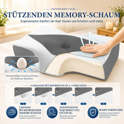 Memory Foam Nackenkissen, ergonomisches Kopfkissen mit Hohlraum