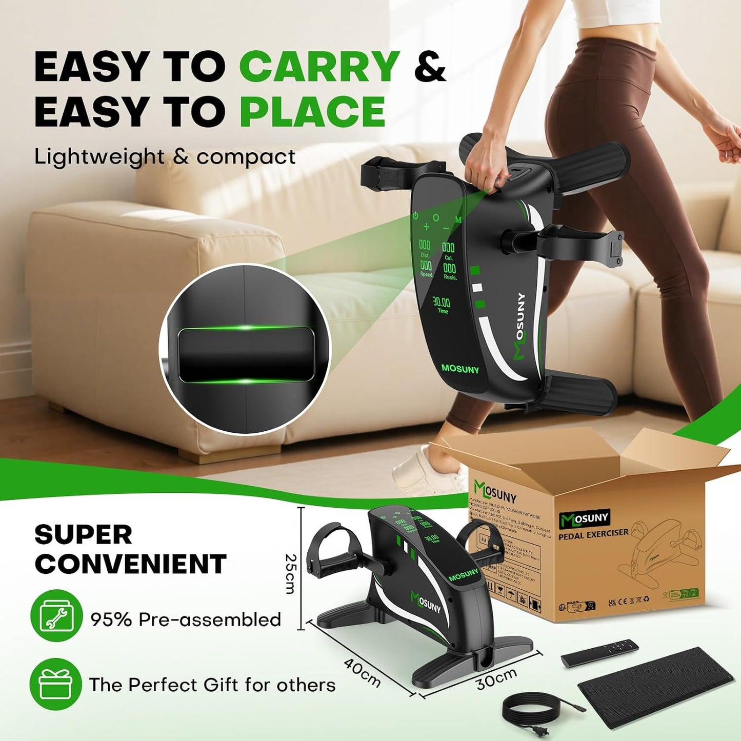 Mosuny Mini-Heimtrainer, Elektrischer  mit 15 einstellbaren Geschwindigkeiten,Fernbedienung