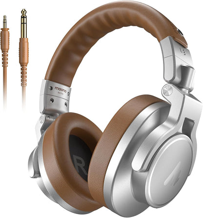 MAONO Professionelle Studio Kopfhörer mit 6,35 & 3,5mm abnehmbarem Kabel,Silber