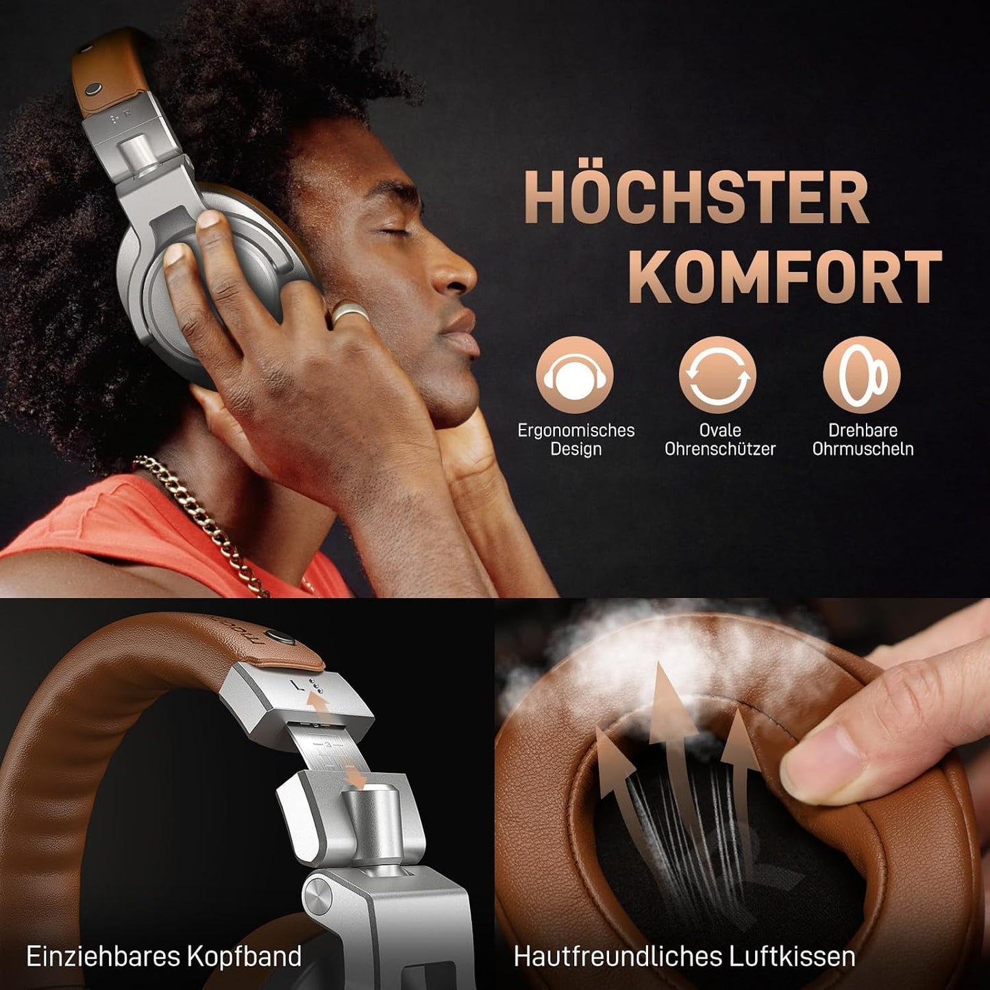 MAONO Professionelle Studio Kopfhörer mit 6,35 & 3,5mm abnehmbarem Kabel,Silber