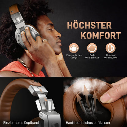 MAONO Professionelle Studio Kopfhörer mit 6,35 & 3,5mm abnehmbarem Kabel,Silber