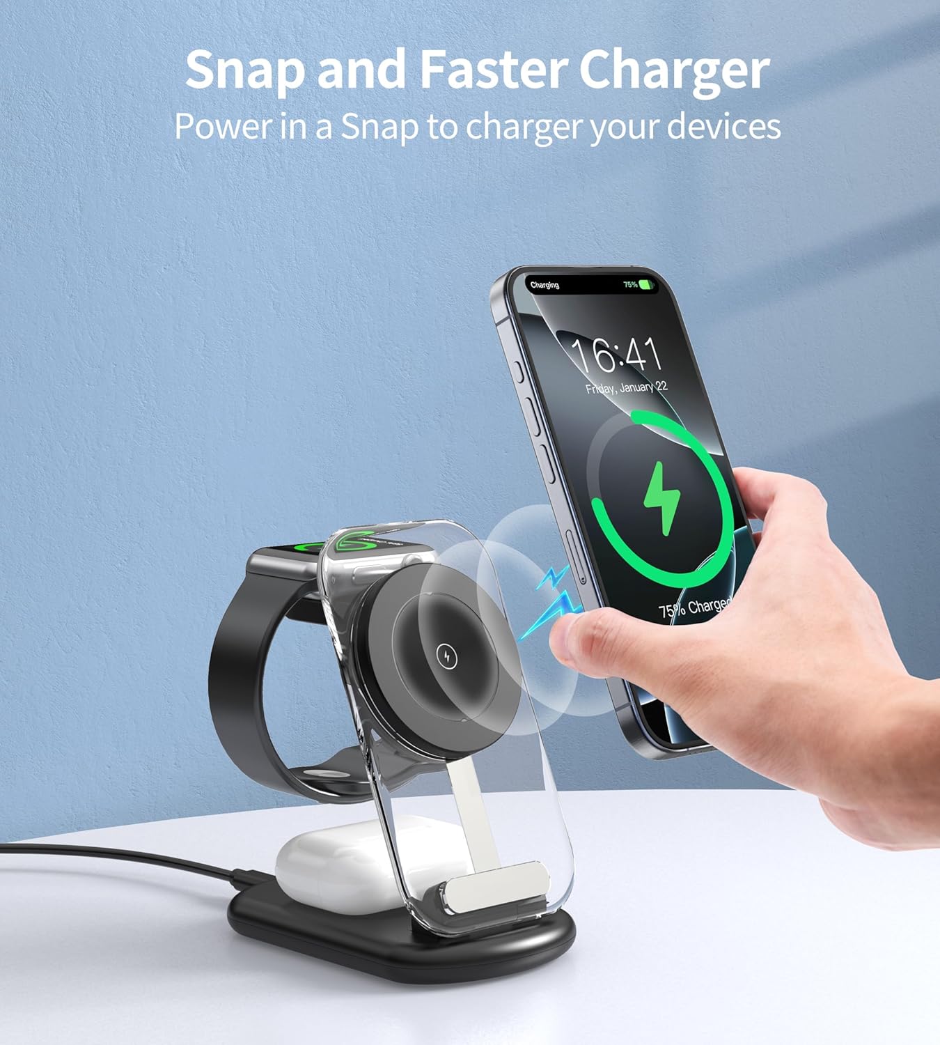 Mag Safe Ladestation, 3 in 1 Mag Safe Ladegerät, Kompatibel mit Telefon iWatch/Airpods7 iPhone