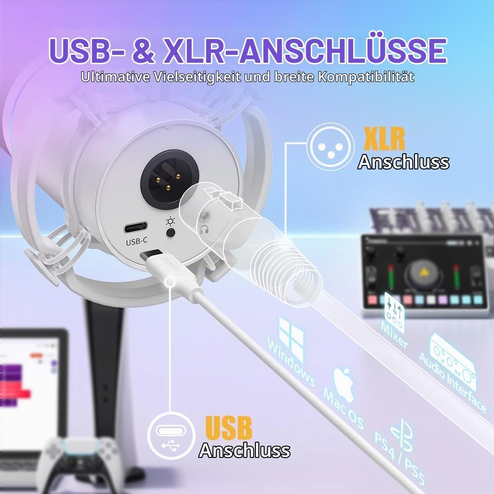MAONO PD200X XLR/USB Dynamisches Mikrofon Set, RGB Podcast für PC Gaming,