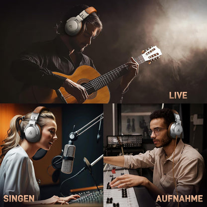 MAONO Professionelle Studio Kopfhörer mit 6,35 & 3,5mm abnehmbarem Kabel,Silber
