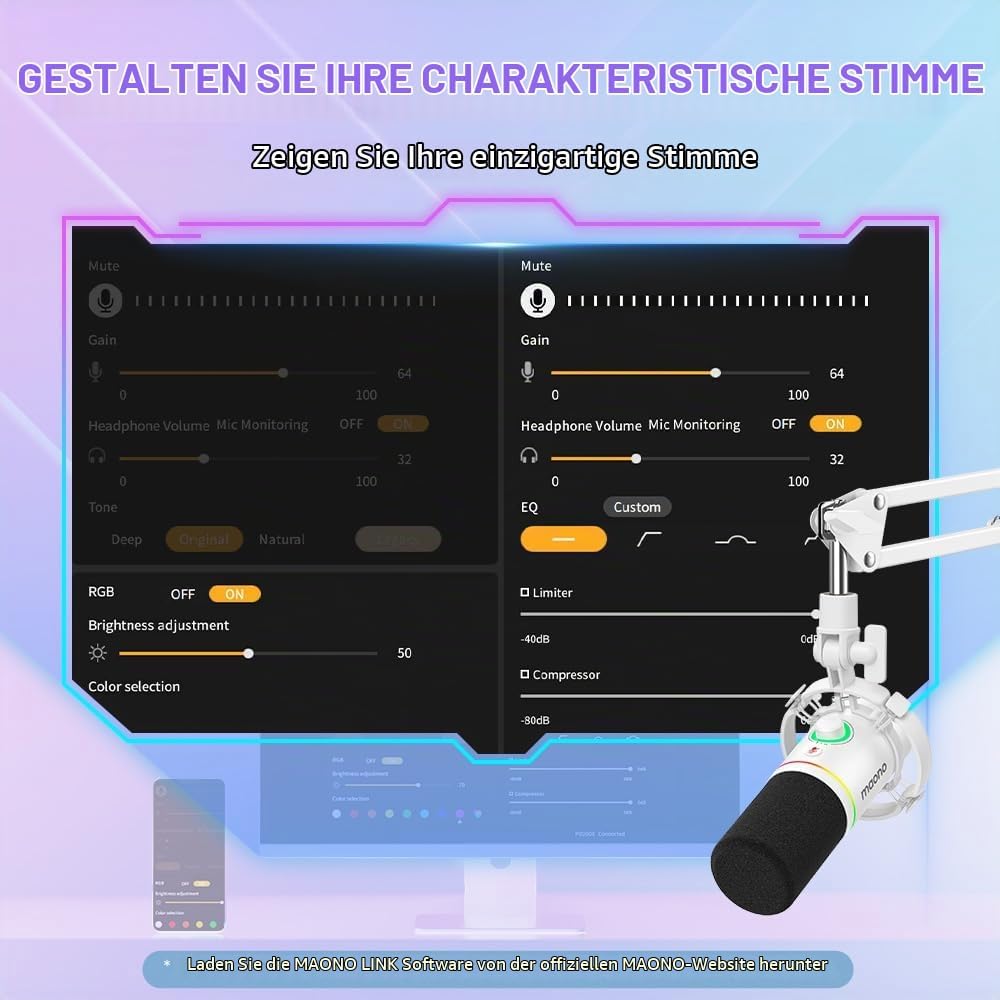 MAONO PD200X XLR/USB Dynamisches Mikrofon Set, RGB Podcast für PC Gaming,