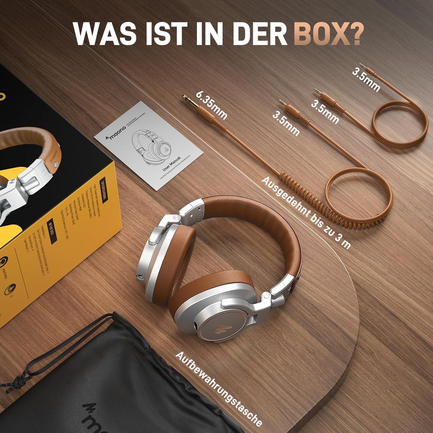 MAONO Professionelle Studio Kopfhörer mit 6,35 & 3,5mm abnehmbarem Kabel,Silber