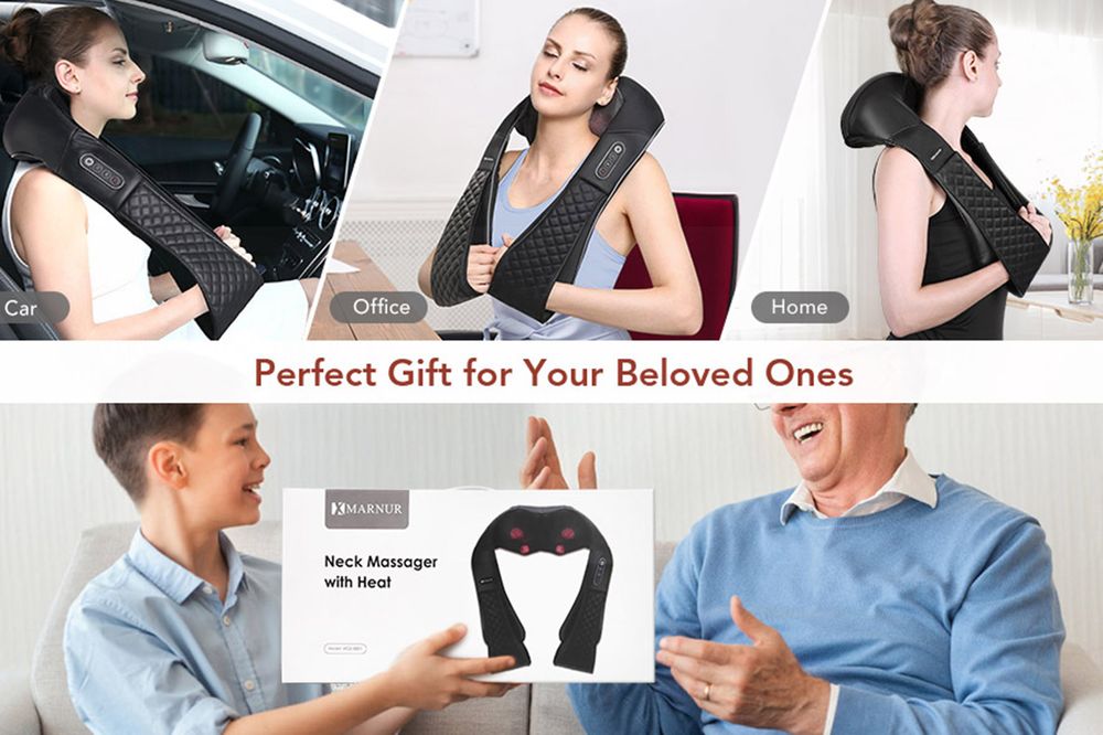 MARNUR Nackenmassagegerät MGS-8801 (8 tasses de massage, barre de réglages, fonction chaleur, adaptateur Kfz, 24W, noir)