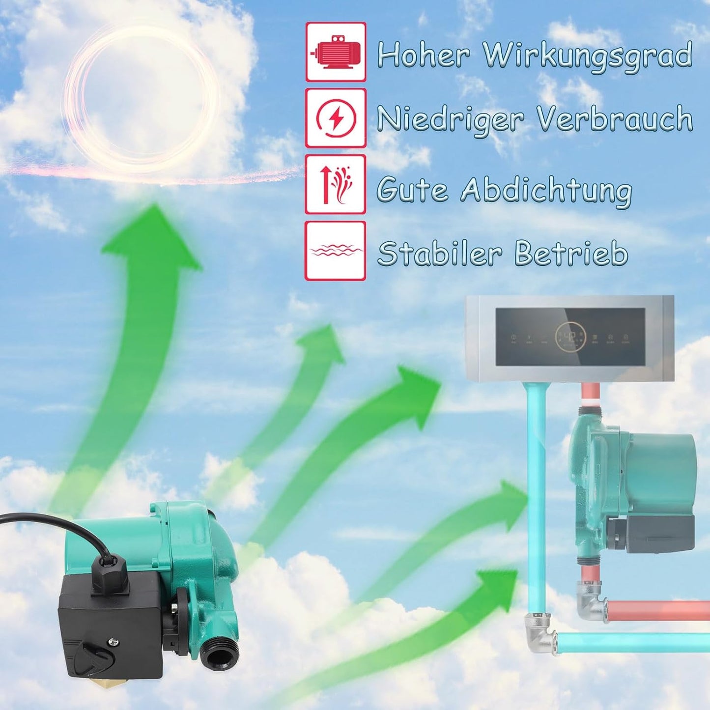 Umwälzpumpe | RS15/9 Heizungspumpe, 125W Zirkulationspumpe Warmwasser