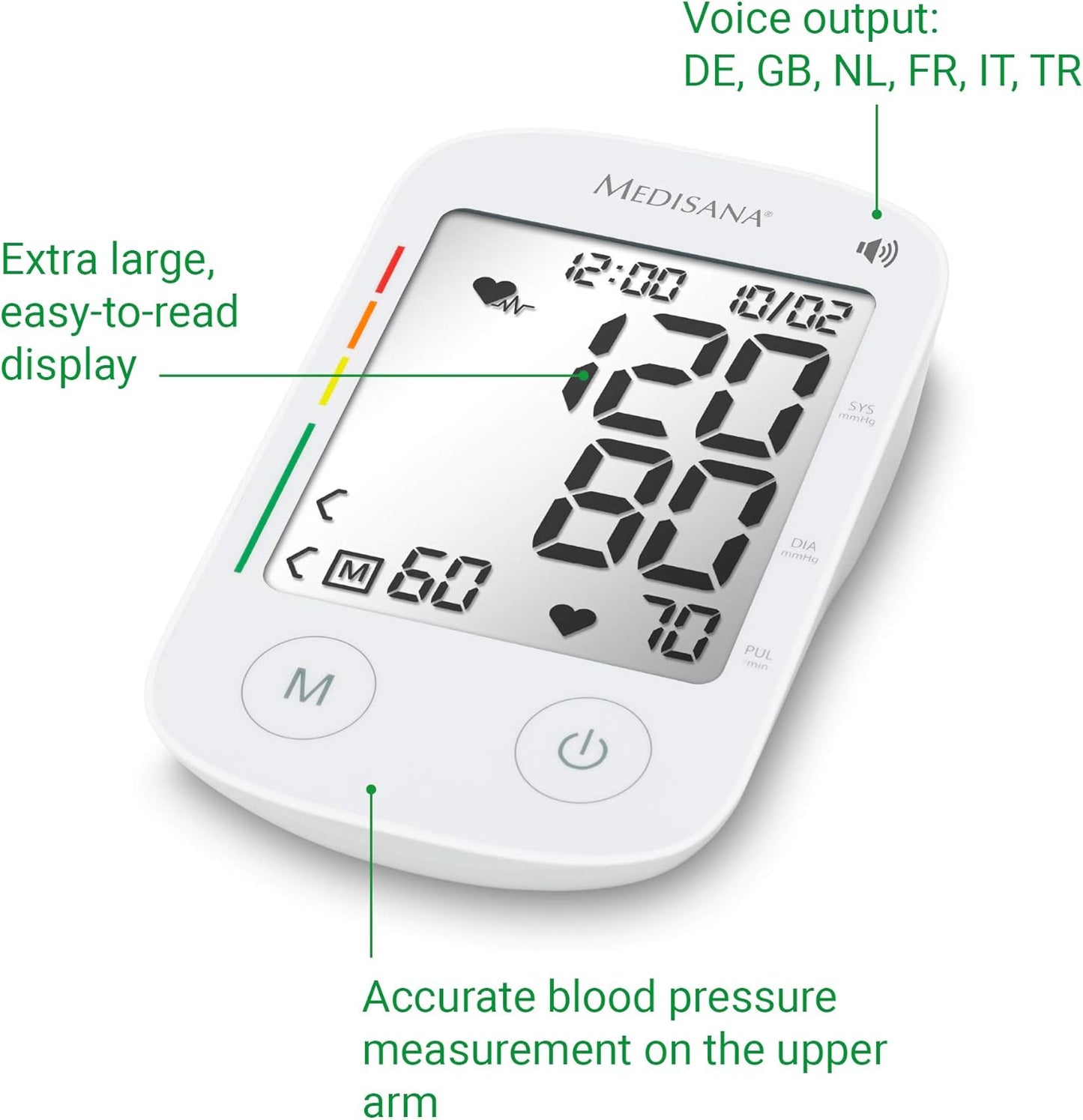 medisana BU 535 Voice Oberarm-Blutdruckmessgerät, Blutdruck und Pulsmessung