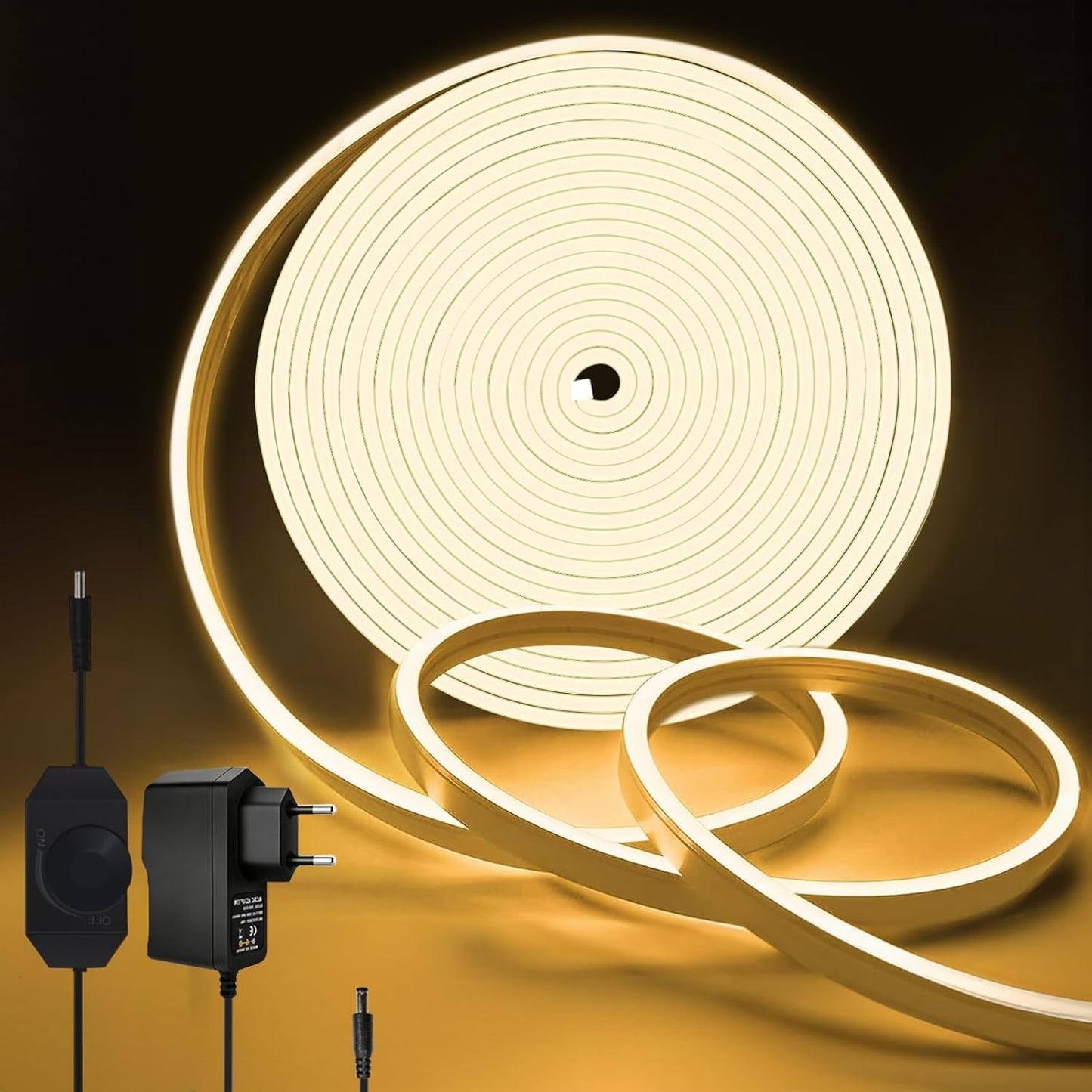 Meevt LED Streifen 10m, Neon LED Strip 3000K Warmweiß, Dimmbar IP65 Wasserdicht