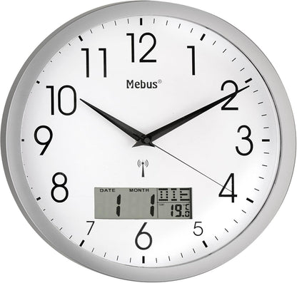 Mebus 19422 Funk-Wanduhr 30 cm x 3 cm Argent