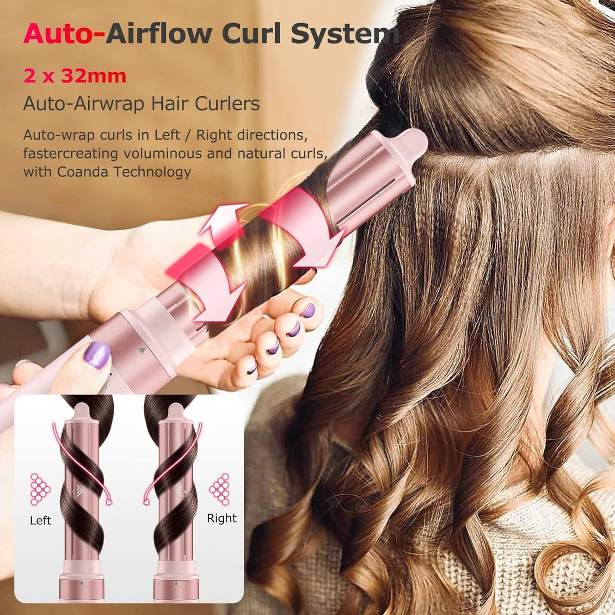 MESCOMB 6-in-1 Airstyler, Hairstyler mit Auto-Wrap Lockenstab & Föhnbürste 110.000 U/min Ionen