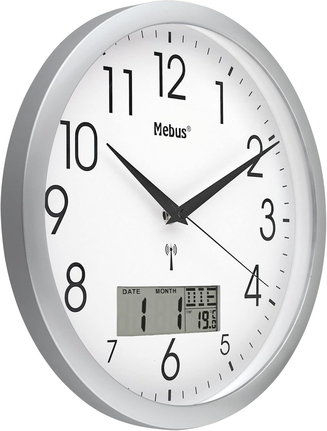 Mebus 19422 Funk-Wanduhr 30 cm x 3 cm Argent