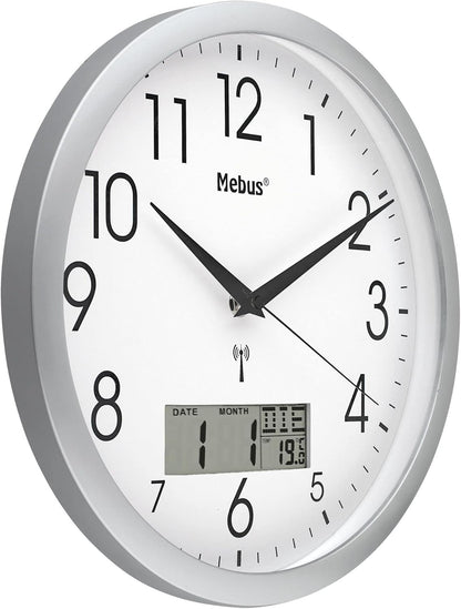 Mebus 19422 Funk-Wanduhr 30 cm x 3 cm Argent