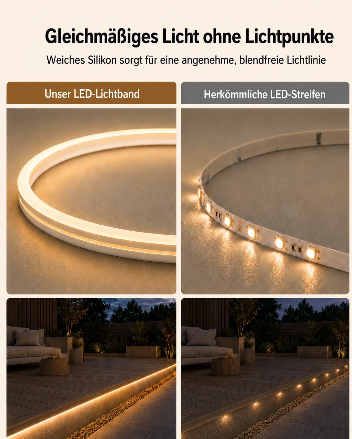 Meevt LED Streifen 10m, Neon LED Strip 3000K Warmweiß, Dimmbar IP65 Wasserdicht