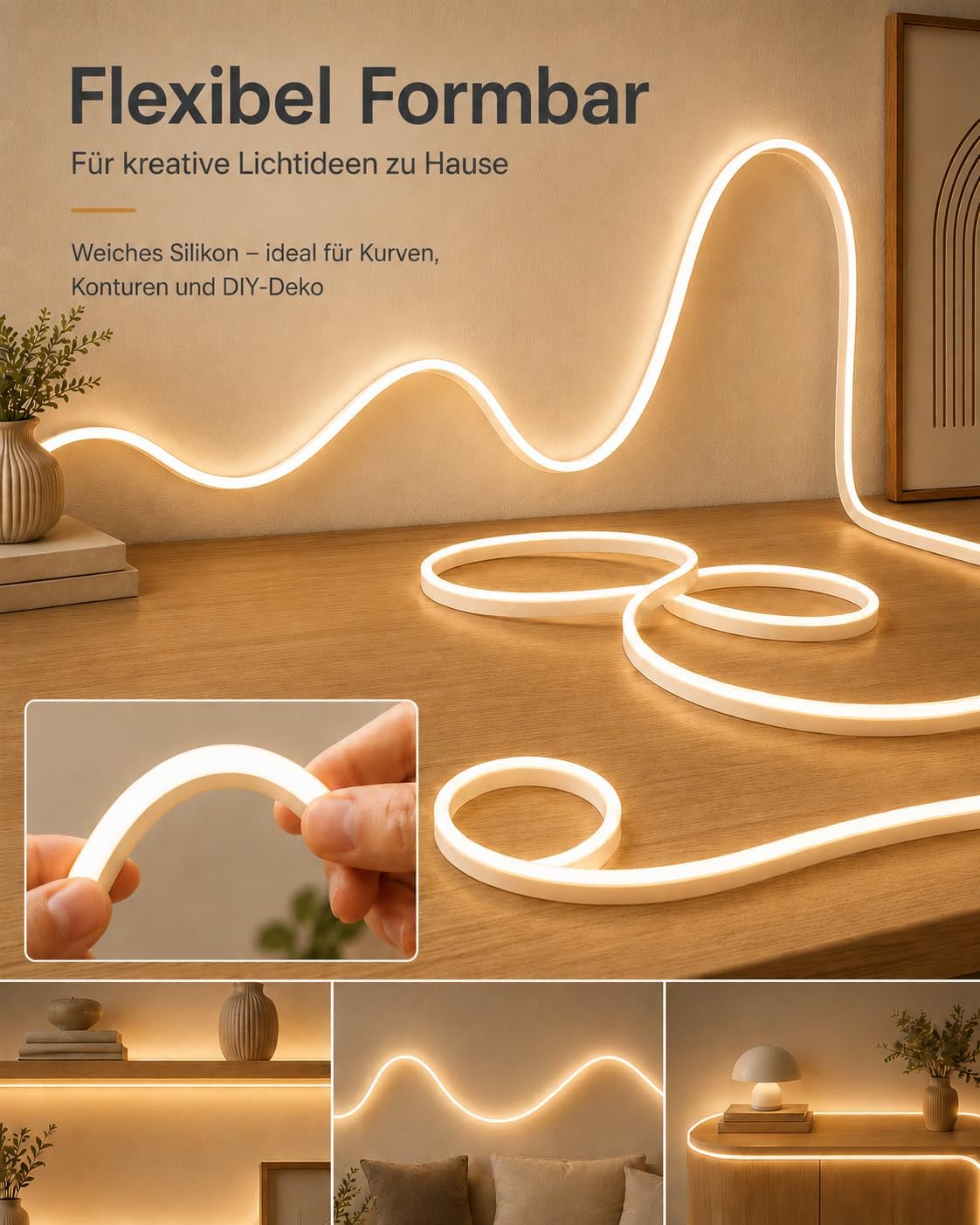 Meevt LED Streifen 10m, Neon LED Strip 3000K Warmweiß, Dimmbar IP65 Wasserdicht