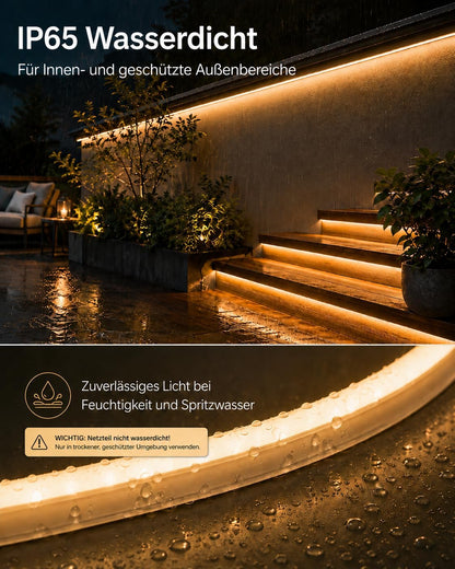 Meevt LED Streifen 10m, Neon LED Strip 3000K Warmweiß, Dimmbar IP65 Wasserdicht