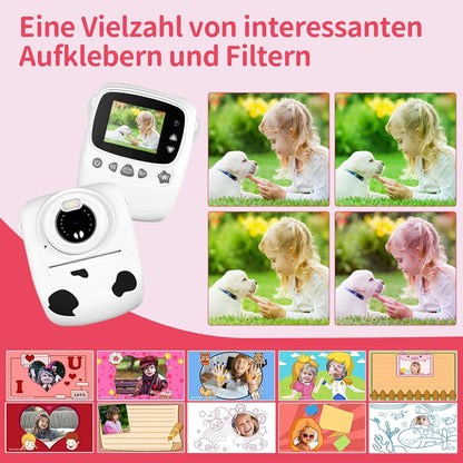Meidom Sofortbildkamera Kinder, 30MP 1080P Kinderkamera 32GB TF-Karte Dual Kamera, Weiß