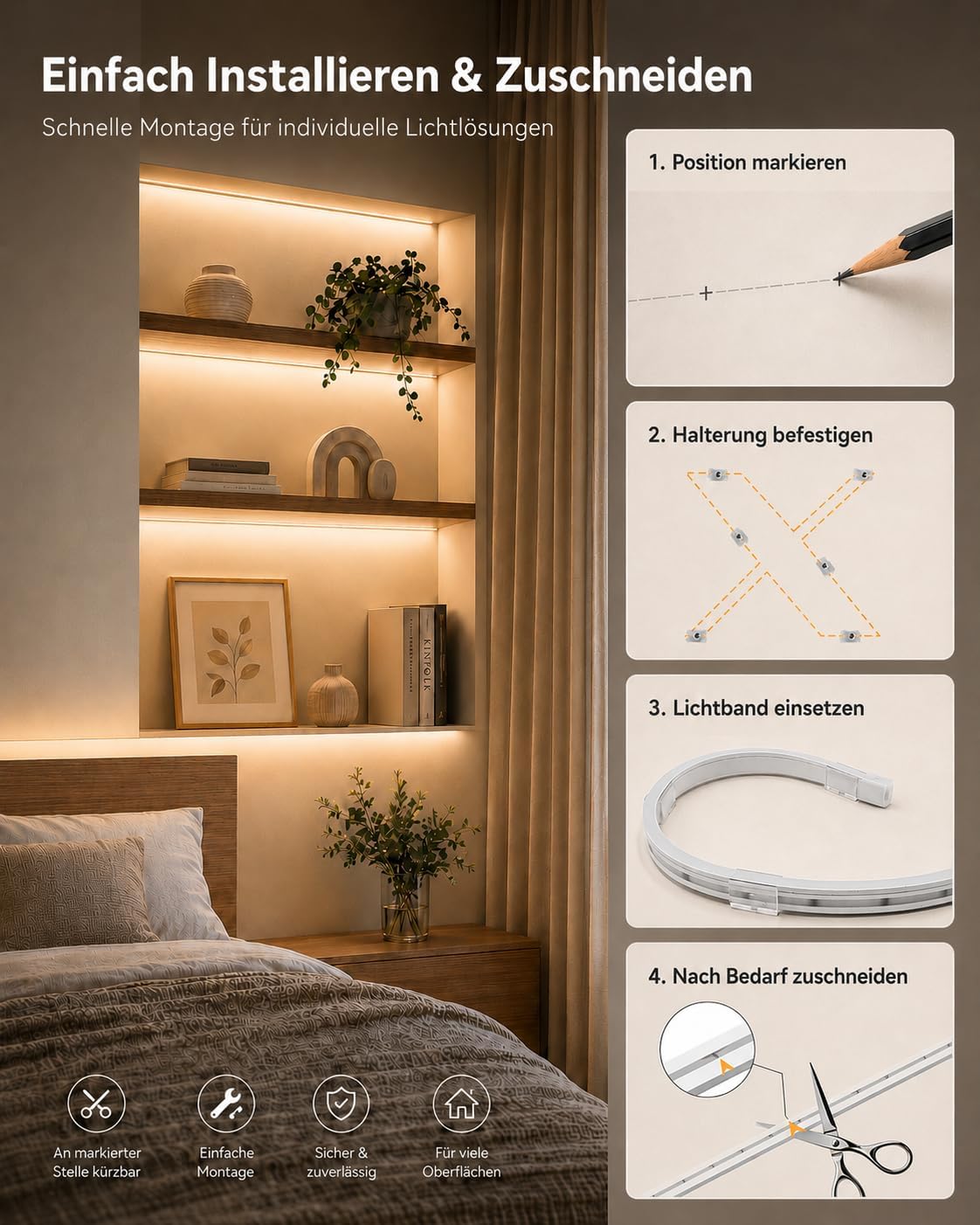 Meevt LED Streifen 10m, Neon LED Strip 3000K Warmweiß, Dimmbar IP65 Wasserdicht