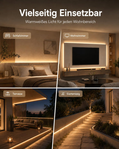 Meevt LED Streifen 10m, Neon LED Strip 3000K Warmweiß, Dimmbar IP65 Wasserdicht