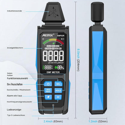 MESTEK EMF Messgerät 5-in-1 EF/MF/Radio-Frequenz EMF Meter,Strahlung Messgerät EMF02R