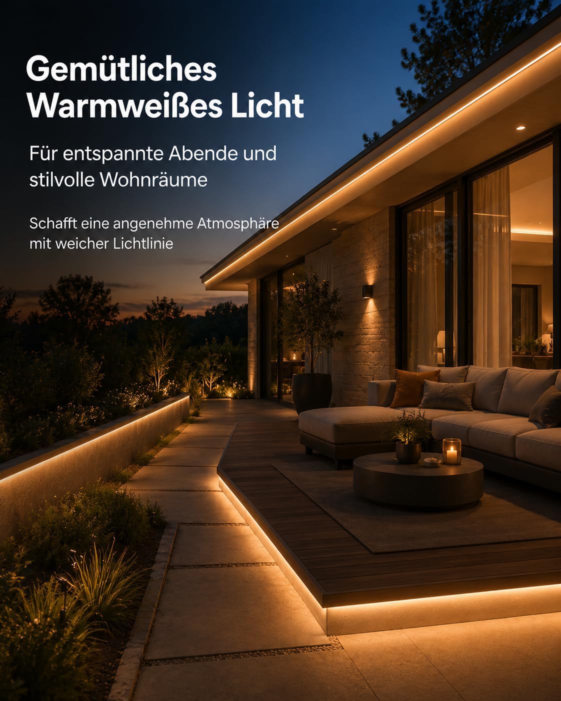 Meevt LED Streifen 10m, Neon LED Strip 3000K Warmweiß, Dimmbar IP65 Wasserdicht