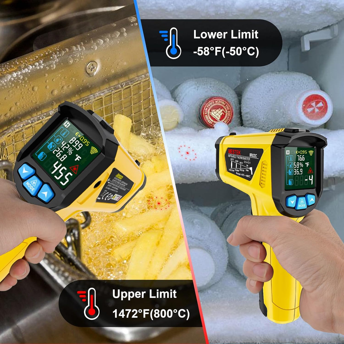 MESTEK Infrarot Thermometer Laser  mit K-Sonde IR Pyrometer -50°C bis 800°C