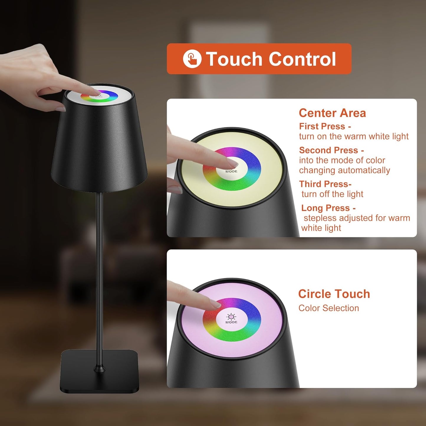 Mexllex LED Dimmbar Tischlampe Kabellos, 8 Farben RGB Touch IP54 Wasserdicht Wiederaufladbare für Draussen Schlafzimmer, Lesen, Arbeiten, Bars, Restaurants
