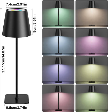 Mexllex LED Dimmbar Tischlampe Kabellos, 8 Farben RGB Touch IP54 Wasserdicht Wiederaufladbare für Draussen Schlafzimmer, Lesen, Arbeiten, Bars, Restaurants