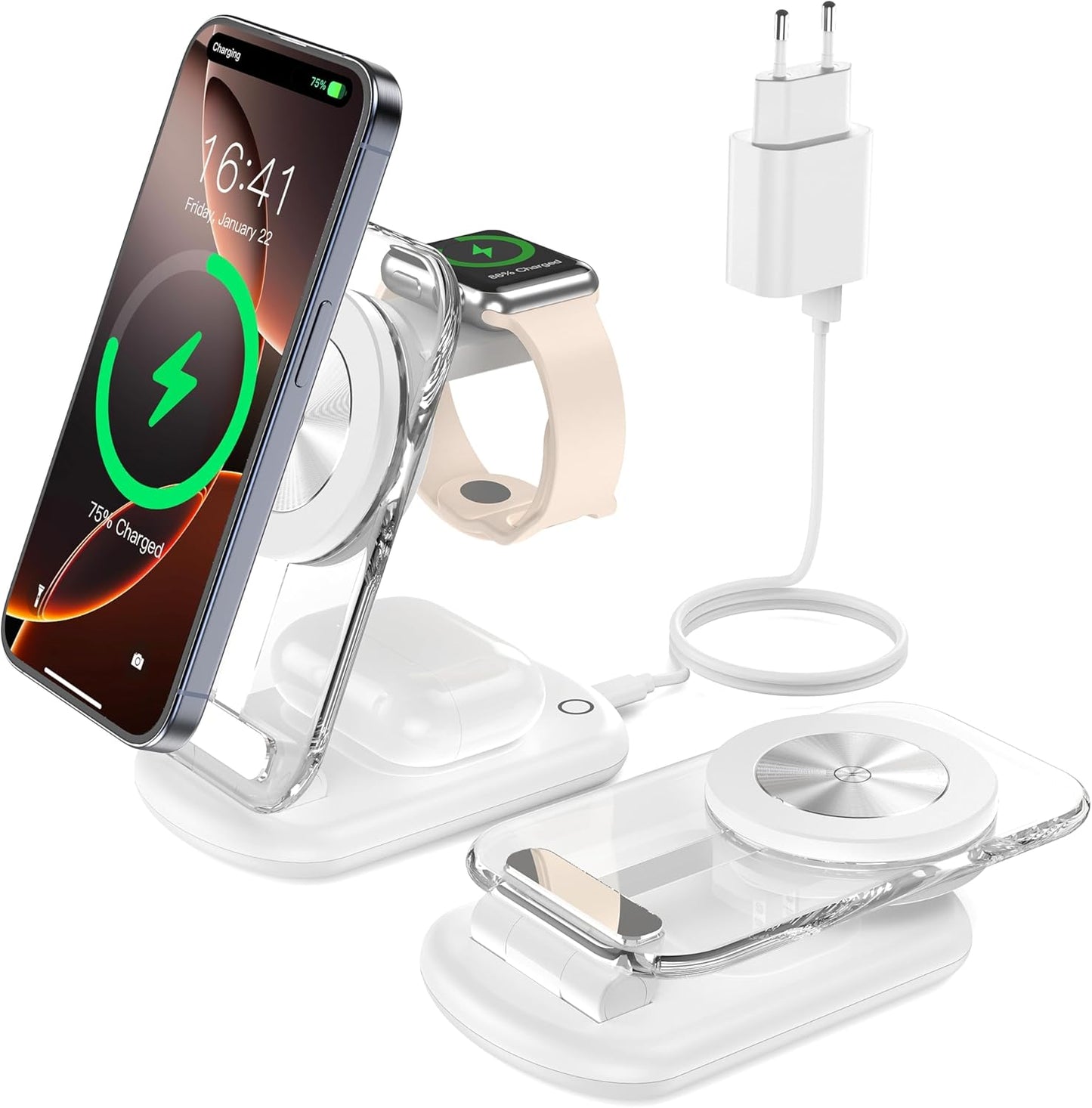 Mag Safe Ladestation, 3 in 1  Ladegerät,faltbar einstellbar Winkel mit Atmosphärenlicht,