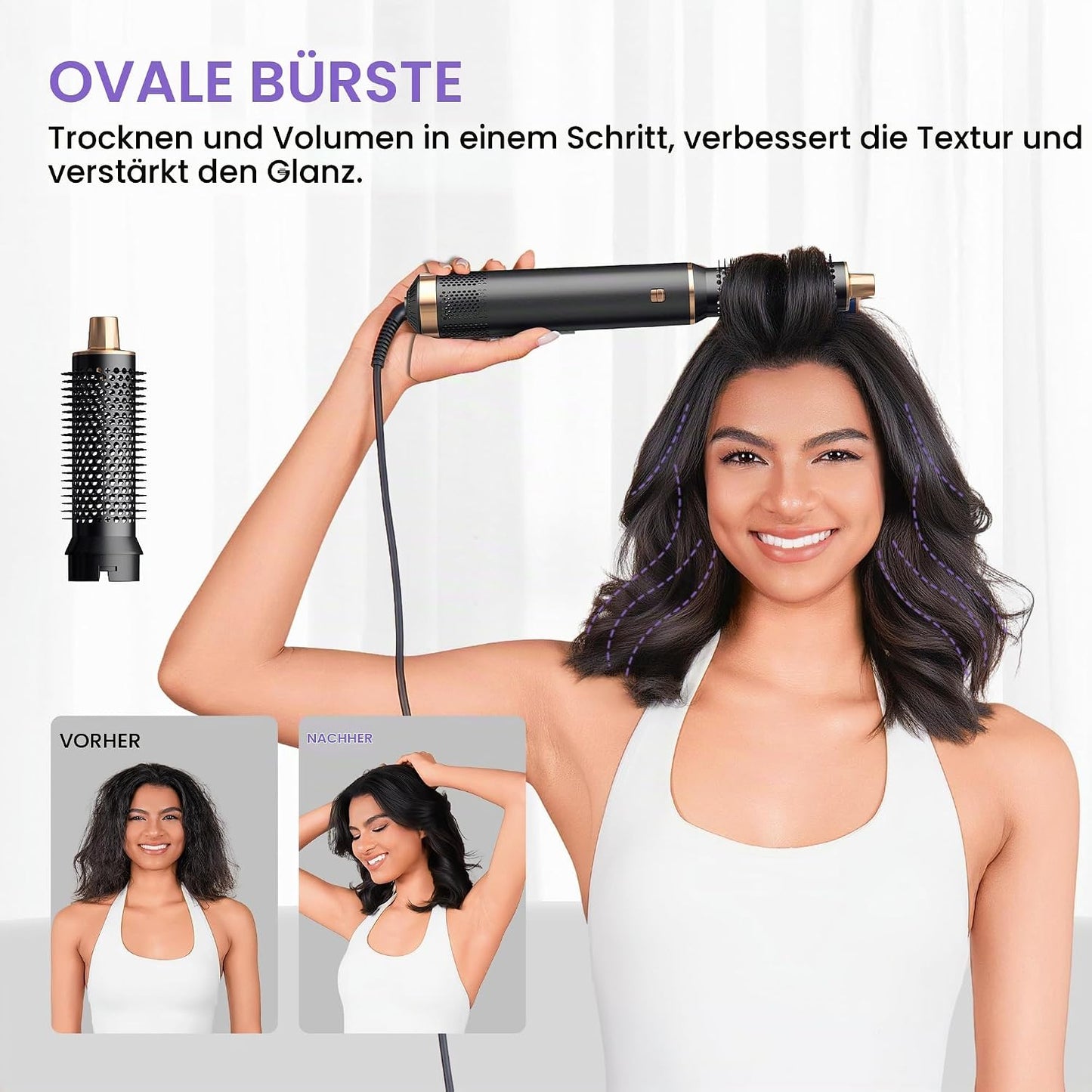 5 in 1 Hairstyler Rundbürstenföhn Haartrockner,1000w Airstyler Lockenstab mit Luft, 3 Temp.