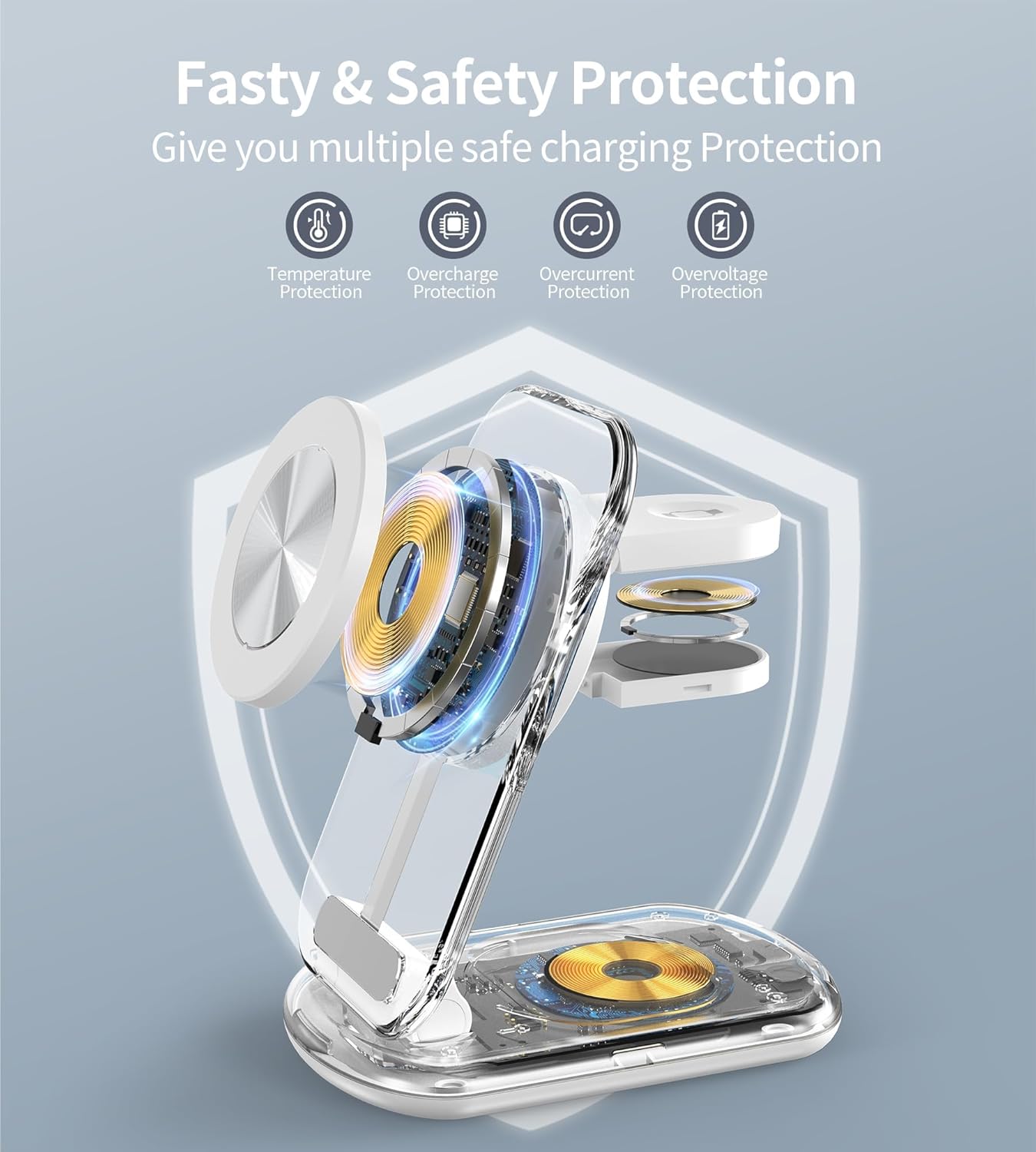Mag Safe Ladestation, 3 in 1  Ladegerät,faltbar einstellbar Winkel mit Atmosphärenlicht,