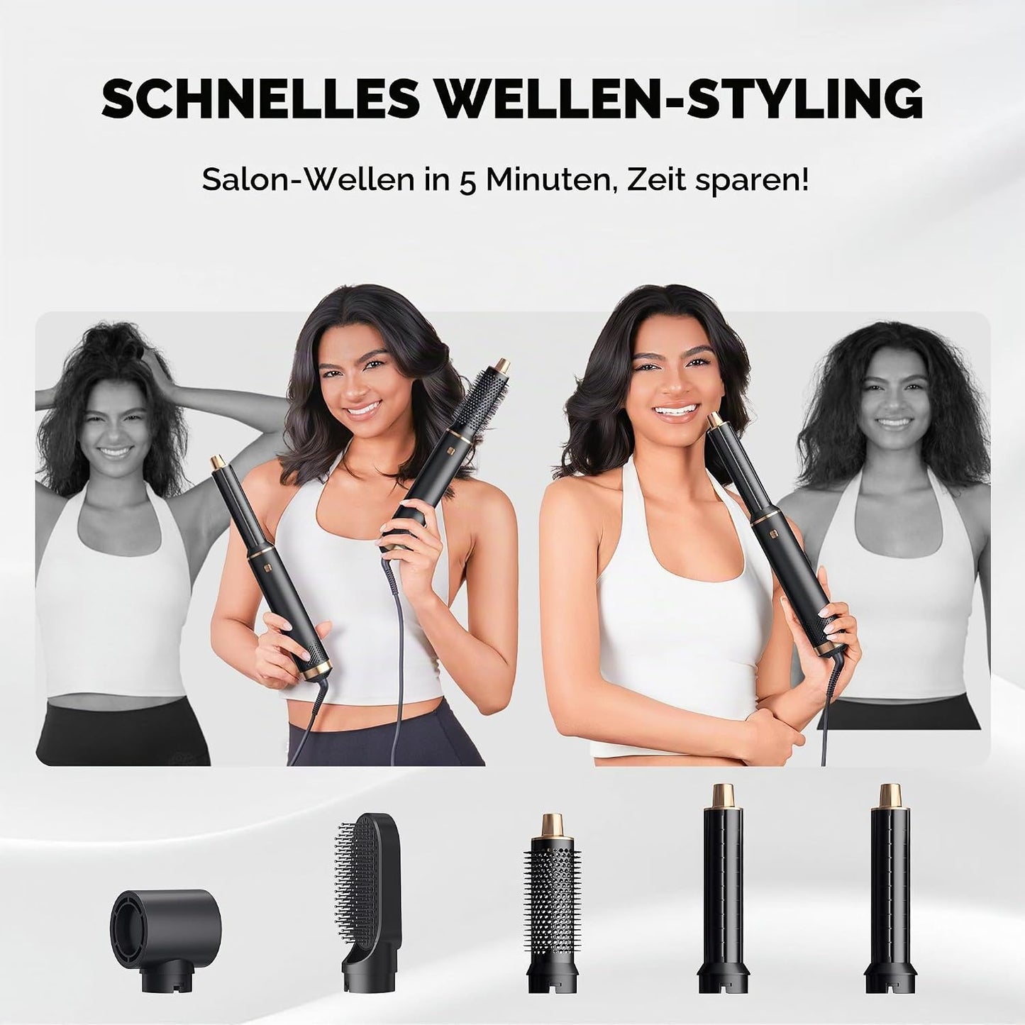 5 in 1 Hairstyler Rundbürstenföhn Haartrockner,1000w Airstyler Lockenstab mit Luft, 3 Temp.