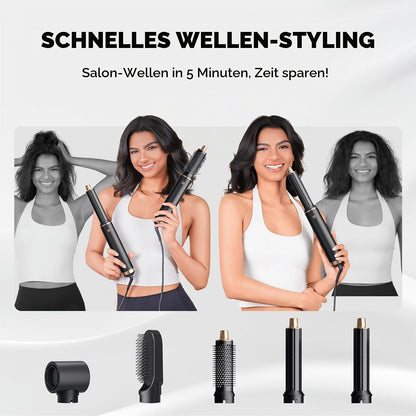 5 in 1 Hairstyler Rundbürstenföhn Haartrockner,1000w Airstyler Lockenstab mit Luft, 3 Temp.
