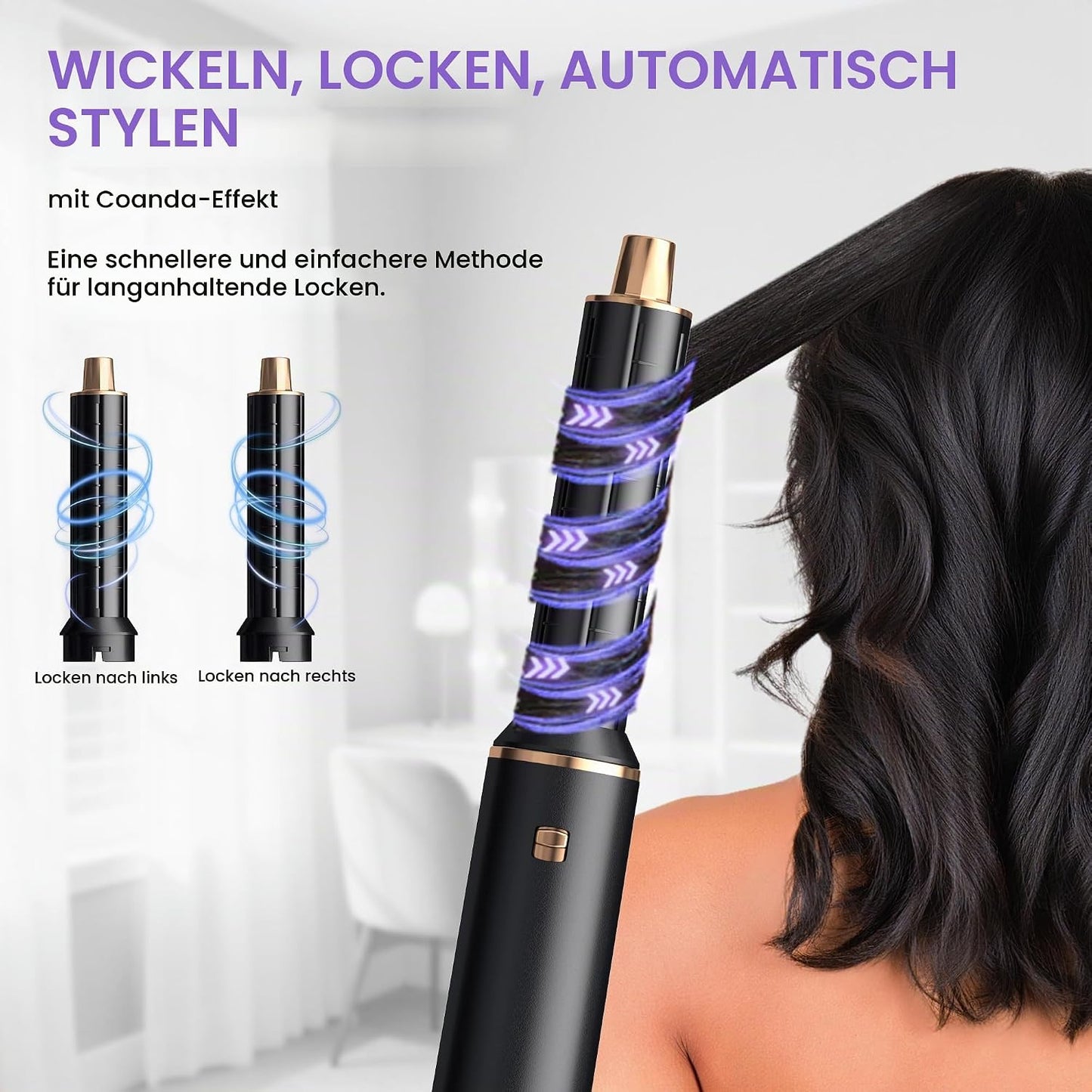 5 in 1 Hairstyler Rundbürstenföhn Haartrockner,1000w Airstyler Lockenstab mit Luft, 3 Temp.
