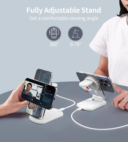 Mag Safe Ladestation, 3 in 1  Ladegerät,faltbar einstellbar Winkel mit Atmosphärenlicht,