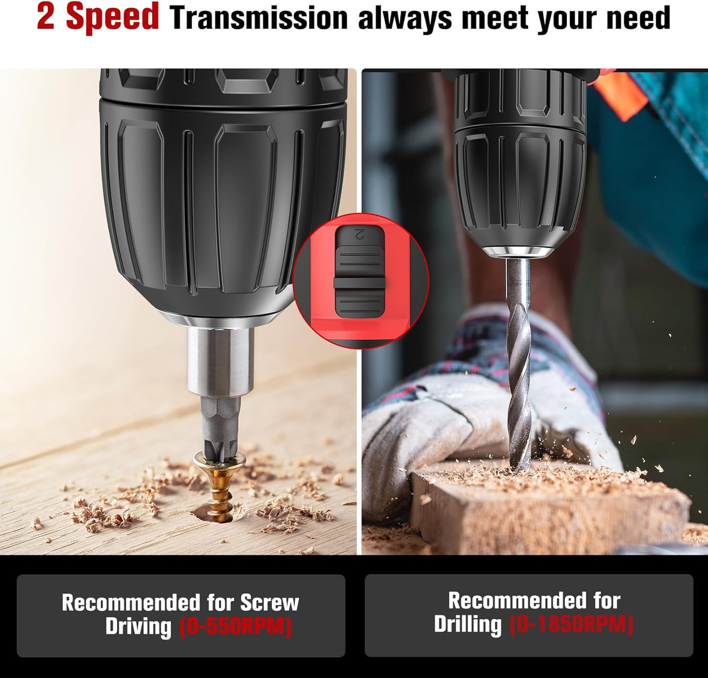 MHPRO 21-V-Akku-Bohrschrauber mit 2,0-Ah-Akkus,42Nm Schraubendreher, 23 Zubehör