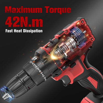 MHPRO 21-V-Akku-Bohrschrauber mit 2,0-Ah-Akkus,42Nm Schraubendreher, 23 Zubehör