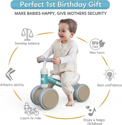 MHCYLION Kinder Laufrad Balance mit 4 Räder für 10-24 Monate Baby Grün