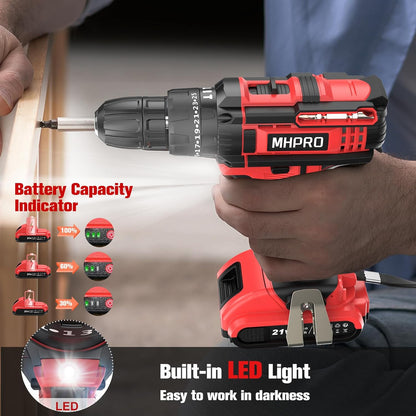 MHPRO 21-V-Akku-Bohrschrauber mit 2,0-Ah-Akkus,42Nm Schraubendreher, 23 Zubehör