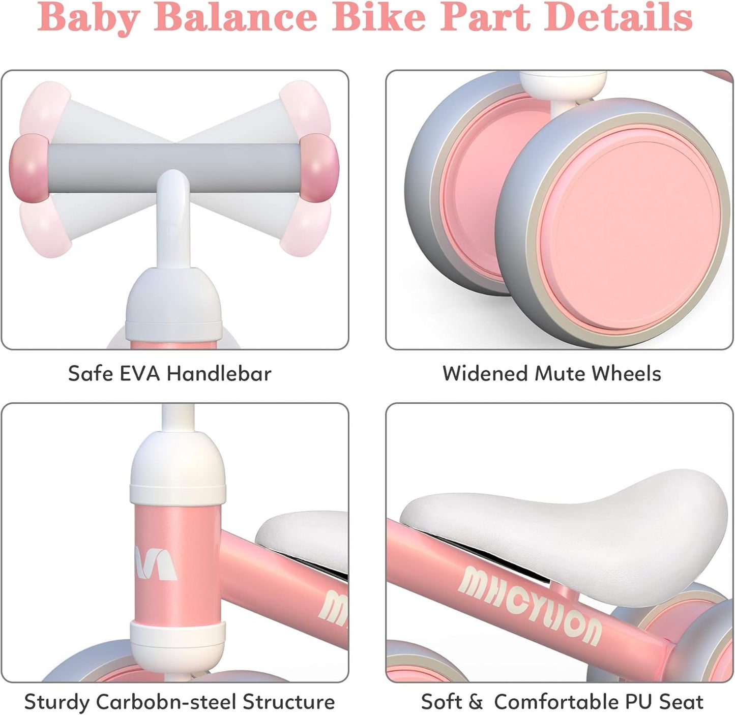 MHCYLION Kinder Laufrad mit 4 Räder für 10-24 Monate Baby, Rosa
