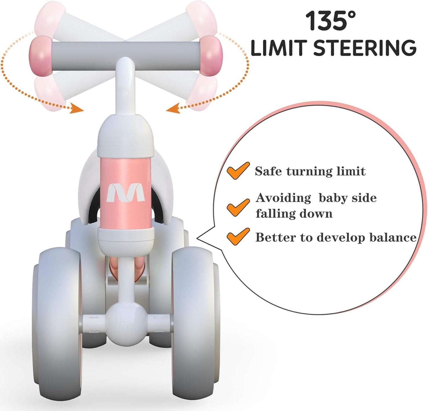 MHCYLION Kinder Laufrad mit 4 Räder für 10-24 Monate Baby, Rosa
