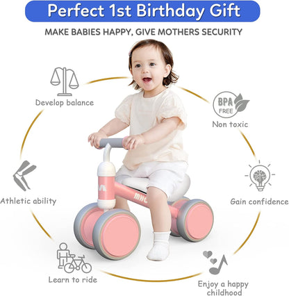 MHCYLION Kinder Laufrad mit 4 Räder für 10-24 Monate Baby, Rosa