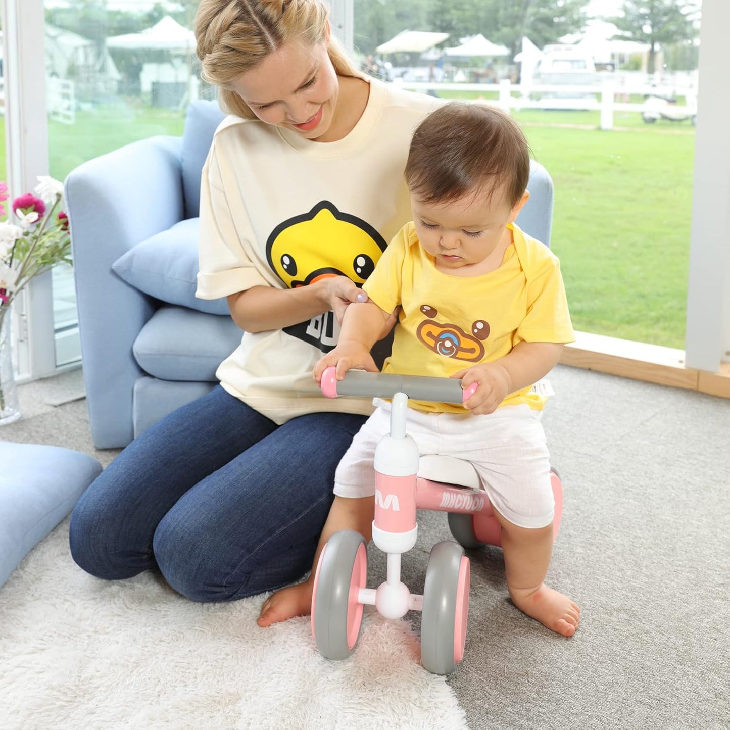 MHCYLION Kinder Laufrad mit 4 Räder für 10-24 Monate Baby, Rosa