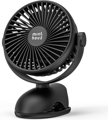 Minthouz Tischventilator mit Clip, 7200mAh Wiederaufladbarer USB Ventilator 360°