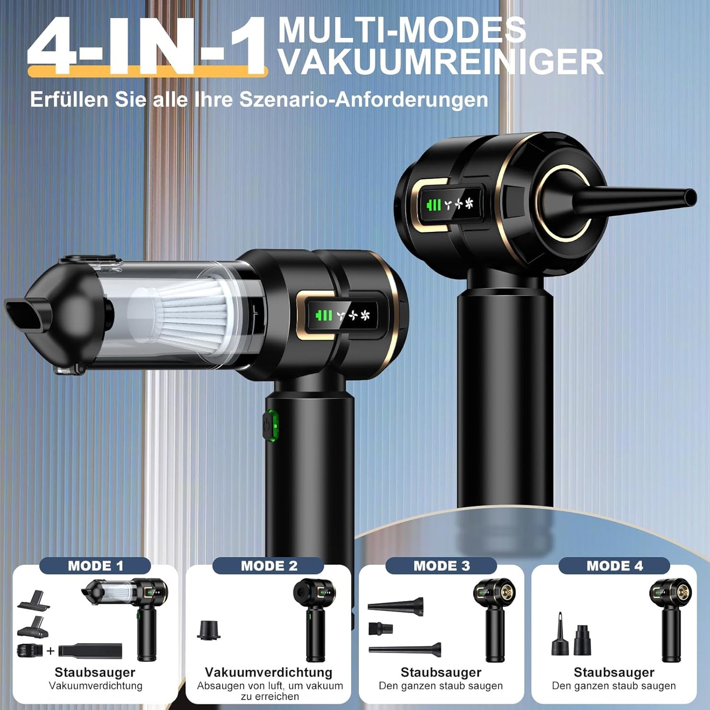 Micisty Handstaubsauger Akku 4-in-1 mit LCD Display, Auto Staubsauger Stark 28000PA