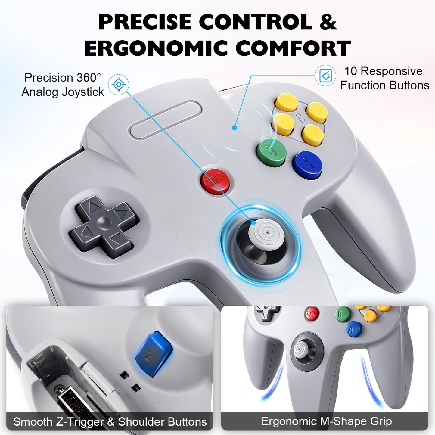 Miadore Classic Wired N64 Controller, Retro N64 Remote Joystick Grau (2er-Pack)