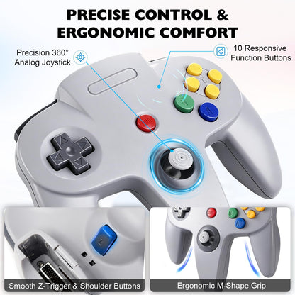 Miadore Classic Wired N64 Controller, Retro N64 Remote Joystick Grau (2er-Pack)