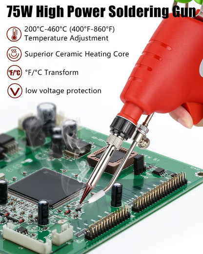 Schnurloses Lötkolbenset für Milwaukee  18v LXT Akku,75W LED Lötpistole mit 5 Stück Spitzen